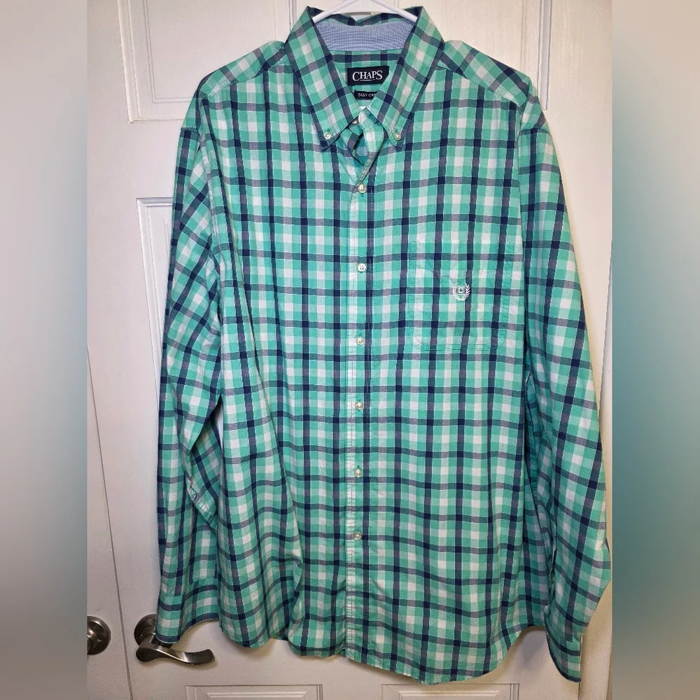 Chaps Long Sleeve Button Down Sunset Green Plaid Shirt- Men's Size XLT